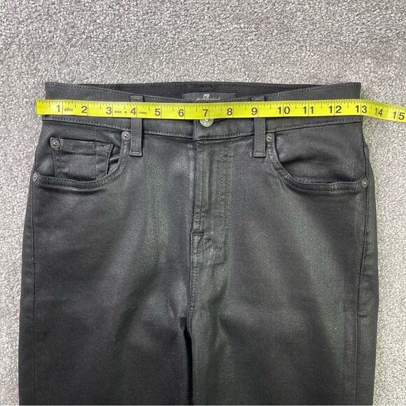 7 For All Mankind Coated Jeans Women’s 26 Black Straight High Rise Holiday Party - Picture 12 of 16